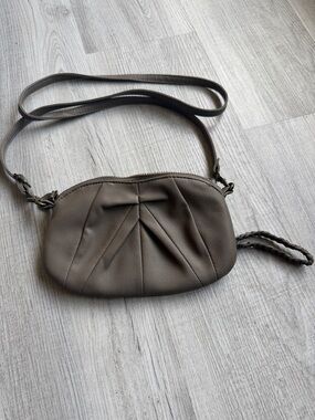 Deena & Ozzy Taupe Crossbody Bag Pleated Front Vegan Leather